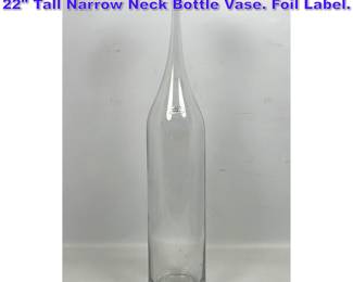 Lot 661 Blenko Handcraft MCM Clear Bottle. 22 Tall Narrow Neck Bottle Vase. Foil Label. 