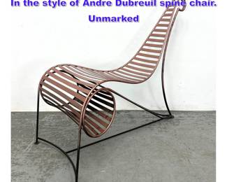 Lot 1154 Iron Outdoor Garden Lounge chair In the style of Andre Dubreuil spine chair. Unmarked