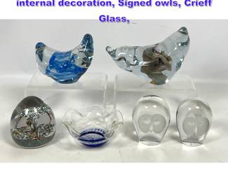 Lot 811 6pcs Art Glass Objects, Signed with internal decoration, Signed owls, Crieff Glass, 