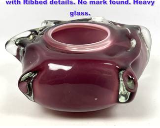 Lot 652 Studio Art Glass Bowl. Cased Glass with Ribbed details. No mark found. Heavy glass. 
