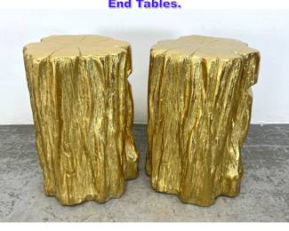 Lot 1021 Pr Faux Tree Trunk Gilt Stool. Side End Tables. 