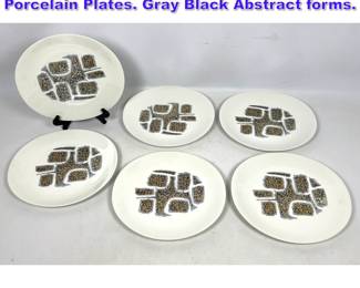 Lot 821 6pc EVA ZEISEL for HALLCRAFT Porcelain Plates. Gray Black Abstract forms. 