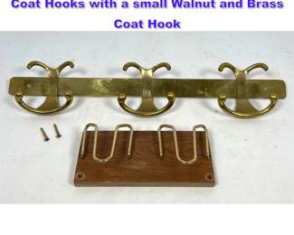 Lot 913 2pcs French Brass Anchor Style Coat Hooks with a small Walnut and Brass Coat Hook