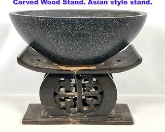 Lot 830 Composition Planter on Vintage Carved Wood Stand. Asian style stand. 
