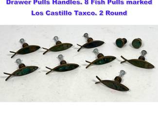 Lot 732 10pc LOS CASTILLO Inlaid Brass Drawer Pulls Handles. 8 Fish Pulls marked Los Castillo Taxco. 2 Round