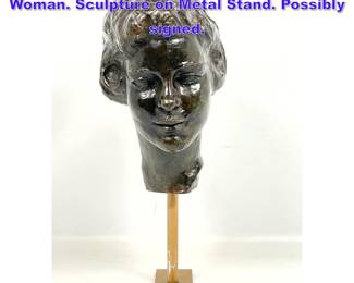 Lot 859 Bronze Portrait Bust of Young Woman. Sculpture on Metal Stand. Possibly signed. 