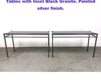 Lot 1163 Pair Iron Frame Console Sofa Tables with Inset Black Granite. Painted silver finish. 