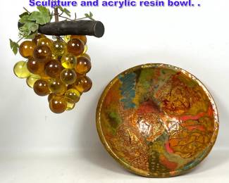 Lot 1193 2pc Lot. Acrylic and Wood Fruit Sculpture and acrylic resin bowl. .