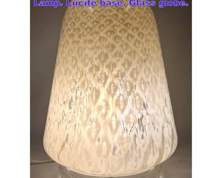Lot 691 Modern Art Glass Accent Table Lamp. Lucite base. Glass globe.