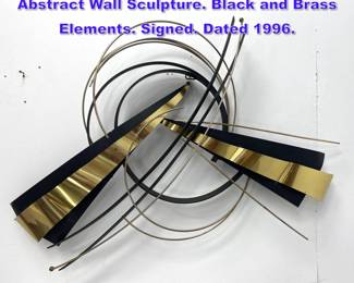 Lot 823 C JERE Mixed Metal Modernist Abstract Wall Sculpture. Black and Brass Elements. Signed. Dated 1996. 