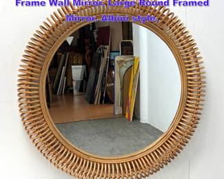 Lot 1019 Designer Open Loop Woven Rattan Frame Wall Mirror. Large Round Framed Mirror. Albini style. 