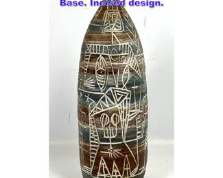 Lot 837 Paul Holleman Art Pottery Lamp Base. Incised design. 