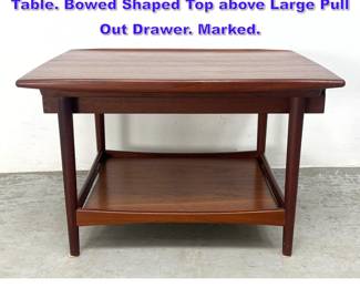Lot 1099 MOREDDI Danish Modern Teak Side Table. Bowed Shaped Top above Large Pull Out Drawer. Marked. 