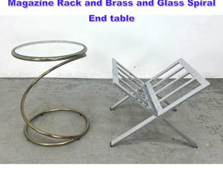 Lot 1160 2pcs Mid Century Modern. Chrome Magazine Rack and Brass and Glass Spiral End table