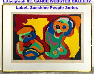Lot 803 KAREL APPEL 74 Modernist Colored Lithograph 2. SANDE WEBSTER GALLERY Label. Sunshine People Series