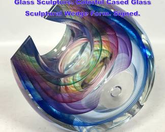 Lot 753 KIT KARBLER American Studio Art Glass Sculpture. Colorful Cased Glass Sculptural Wedge Form. Signed.