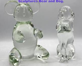 Lot 854 2pcs Zanetti Art Glass Animal Sculptures Bear and Dog. 