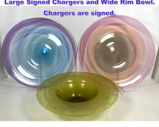 Lot 706 3 Large Pieces of Studio Glass. 2 Large Signed Chargers and Wide Rim Bowl. Chargers are signed. 