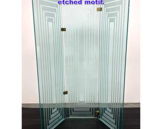 Lot 995 3 Glass Panel Folding Screen. Acid etched motif. 