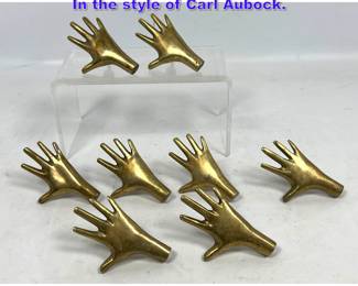 Lot 808 Set 8 Solid Brass Hand Form Pulls. In the style of Carl Aubock.