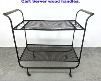 Lot 927 Mid Century Modern Mesh Iron Bar Cart Server wood handles. 