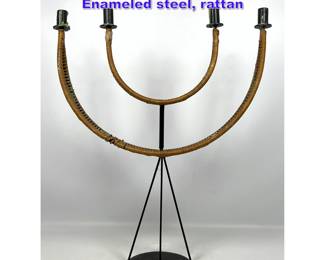 Lot 720 Arthur Umanoff Candelabra, Enameled steel, rattan
