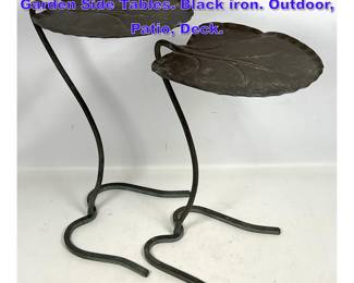 Lot 775 2pc Salterini Nesting Leaf Form Garden Side Tables. Black iron. Outdoor, Patio, Deck. 