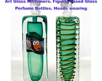 Lot 747 2pc FERNANDO AGOSTINO Studio Art Glass Perfumers. Figural Cased Glass Perfume Bottles. Heads wearing