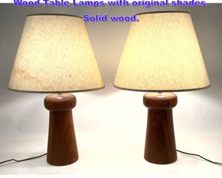 Lot 1043 Pair Danish Modern Turned Teak Wood Table Lamps with original shades. Solid wood. 