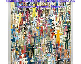 Lot 693 STANLEY GREEN Figural Paper Collage. Colorful Stick form Figures on newsprint ground. Signed. 