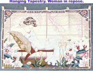 Lot 1090 3 8 X 5 2 Large BOUDE Wall Hanging Tapestry. Woman in repose. 