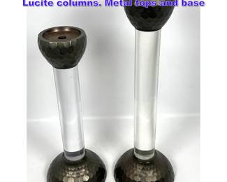 Lot 689 Pair large decorative Candlesticks. Lucite columns. Metal tops and base 