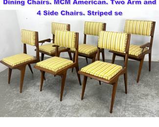 Lot 1102 Set 6 Carlo di Carli style Walnut Dining Chairs. MCM American. Two Arm and 4 Side Chairs. Striped se