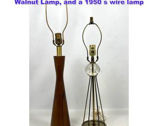 Lot 1036 2pcs Phil Powell style turned Walnut Lamp, and a 1950 s wire lamp