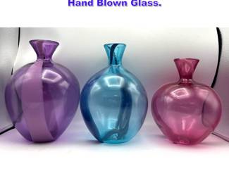 Lot 790 3pcs Glassboss Art Glass Vases. Hand Blown Glass. 