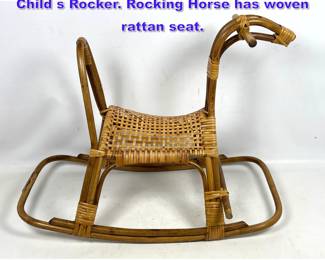 Lot 1016 Franco Albini style Rattan, Bamboo Child s Rocker. Rocking Horse has woven rattan seat.