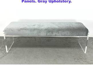 Lot 964 Modernist Bench with Acrylic Side Panels. Gray Upholstery. 