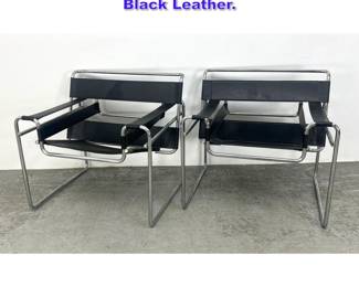 Lot 915 Pair Wassily Style Lounge Chairs. Black Leather. 