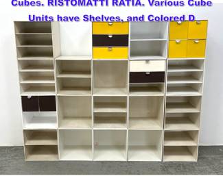 Lot 999 19pc PALASET Modular Storage Cubes. RISTOMATTI RATIA. Various Cube Units have Shelves, and Colored D