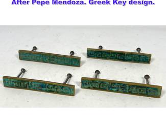 Lot 773 4pc Brass Enamel Hardware Pulls. After Pepe Mendoza. Greek Key design. 