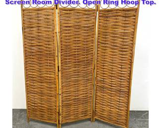 Lot 993 3 Panel Bamboo Wicker Folding Screen Room Divider. Open Ring Hoop Top. 