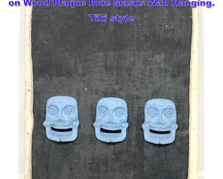 Lot 762 Mid Century Mixed Media Ceramic on Wood Plaque Blue Masks Wall Hanging. Tiki style