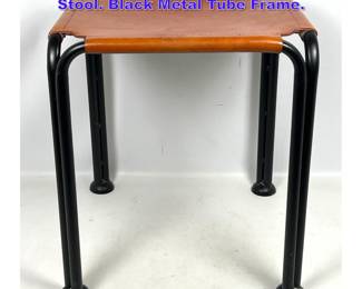 Lot 1123 Brown Leather Contemporary Stool. Black Metal Tube Frame.