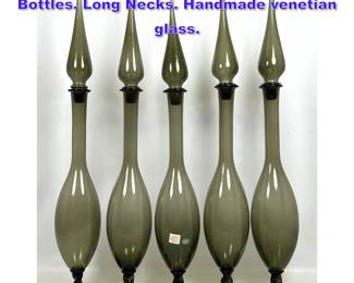 Lot 615 Set 5 Balboa Italy Tall Stoppered Bottles. Long Necks. Handmade venetian glass. 