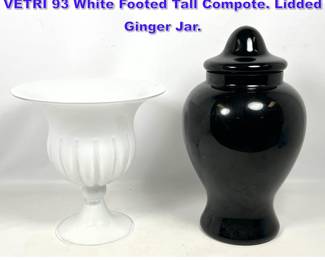 Lot 736 2pc Italian Glass Objects. BIGAZZO VETRI 93 White Footed Tall Compote. Lidded Ginger Jar. 