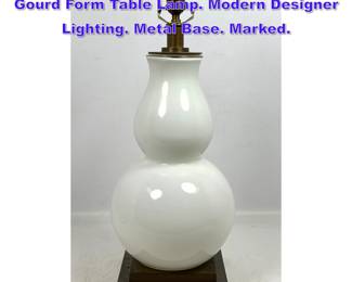 Lot 1052 VISUAL COMFORT White Glass Gourd Form Table Lamp. Modern Designer Lighting. Metal Base. Marked. 