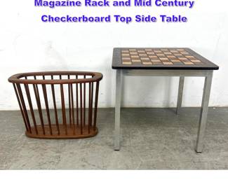 Lot 674 2pcs. Arthur Umanoff Walnut Wood Magazine Rack and Mid Century Checkerboard Top Side Table