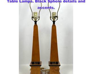 Lot 1081 Pr Neo Classical Wood Obelisk Table Lamps. Black Sphere details and accents. 