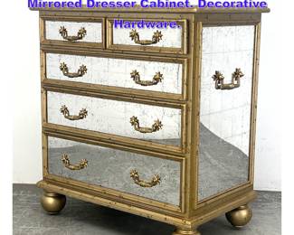 Lot 923 Theodore Alexander Eglomise Mirrored Dresser Cabinet. Decorative Hardware. 