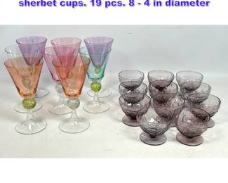Lot 1183 Colorful glass wine glasses and sherbet cups. 19 pcs. 8 4 in diameter